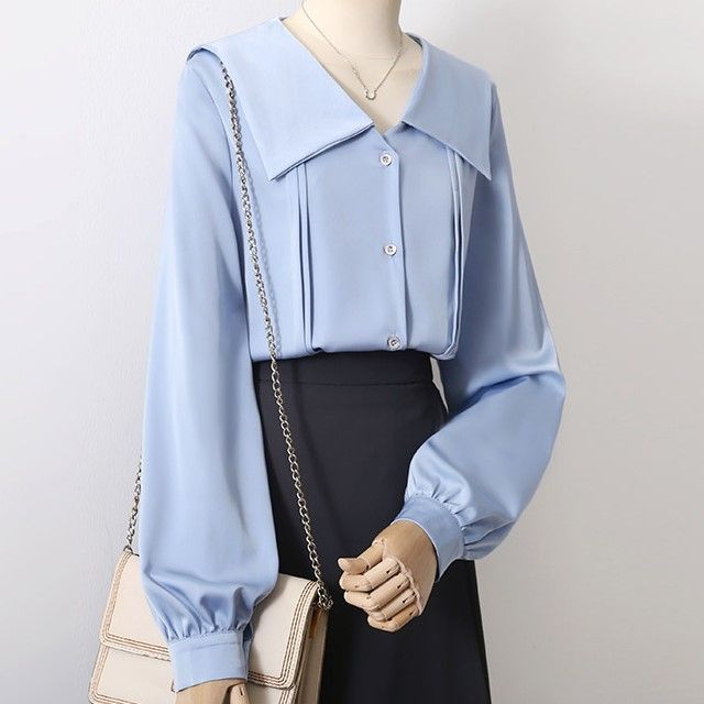 Cossita-Long-Sleeve Plain Blouse