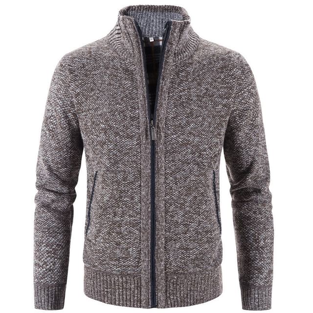 YIKES-Stand Collar Plain Zip Cardigan