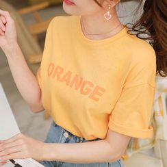 MyFiona - Pastel Letter-Printed T-Shirt MyFiona - Pastel Letter-Printed T-Shirt