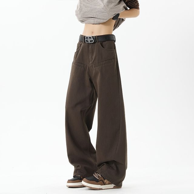 YIKES-High Waist Plain Wide Leg Cargo Pants