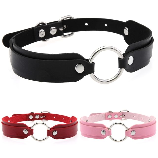 SURELIN-Faux Leather Ring Choker