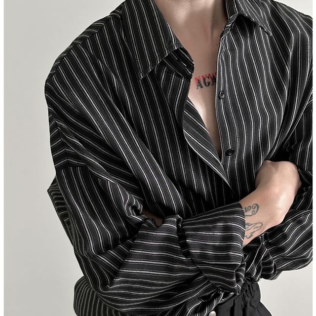 Nahagin-Striped Long Sleeve Button Up Shirt
