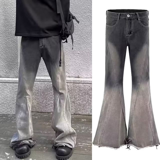 Myanderthal-Mid Rise Washed Flared Jeans