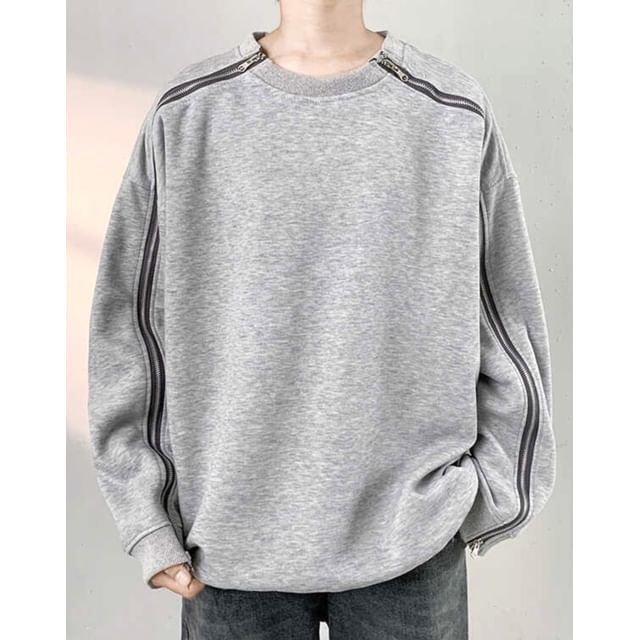 Naideth-Crewneck Zipped Plain Sweatshirt
