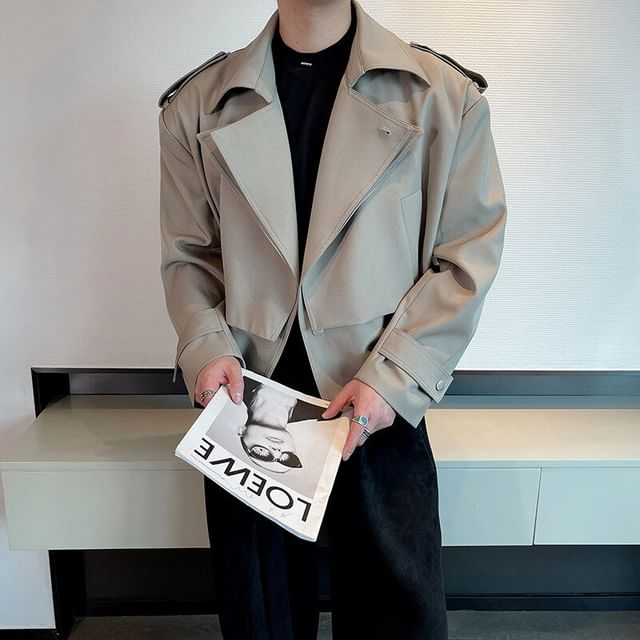 Orungeetun-Collared Plain Panel Button Trench Jacket