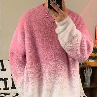 Orungeetun-Crew Neck Gradient Sweater