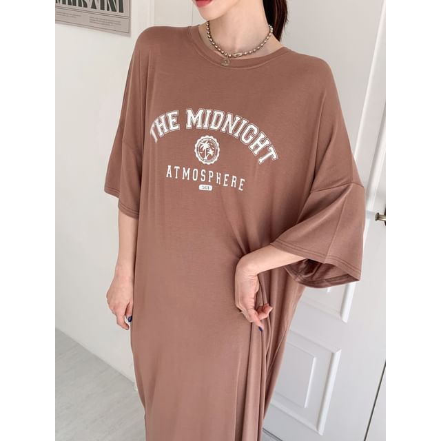 Chubby Girl - Plus Size Short-Sleeve Lettering Loose-Fit Maxi Dress |  YesStyle