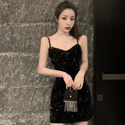 Aetherial - Spaghetti Strap Sequin Mini Sheath Dress Aetherial - Spaghetti Strap Sequin Mini Sheath Dress