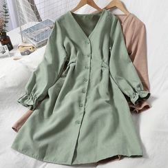 Oneiroi - V-Neck Long-Sleeve A-Line Dress Oneiroi - V-Neck Long-Sleeve A-Line Dress