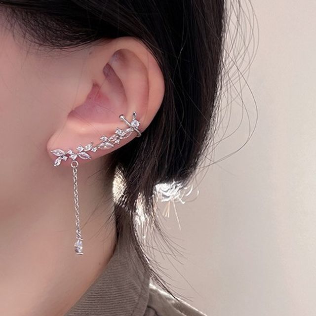 Chimerro-Rhinestone Drop Earring with Ear Cuff
