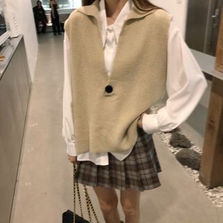 brown plaid skirt vest