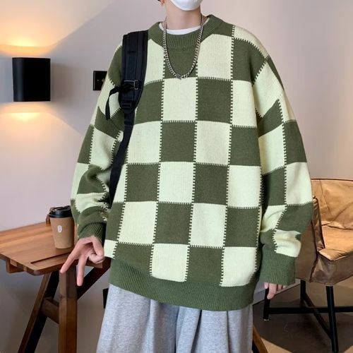 Checkered crew neck discount sweater