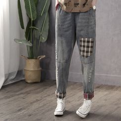 alvarosa - Plaid Baggy Jeans