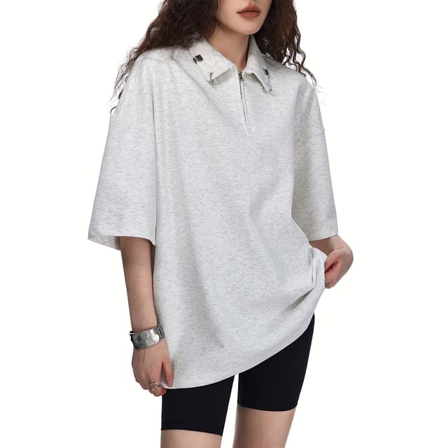 Samso-Short Sleeve Collared Plain Half Zip Polo Shirt