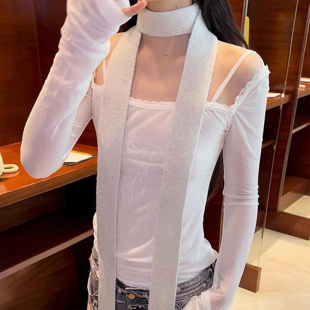 Combon-Glitter Knit Narrow Scarf