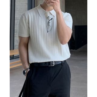 Omozando-Short-Sleeve Plain Knit Polo Shirt