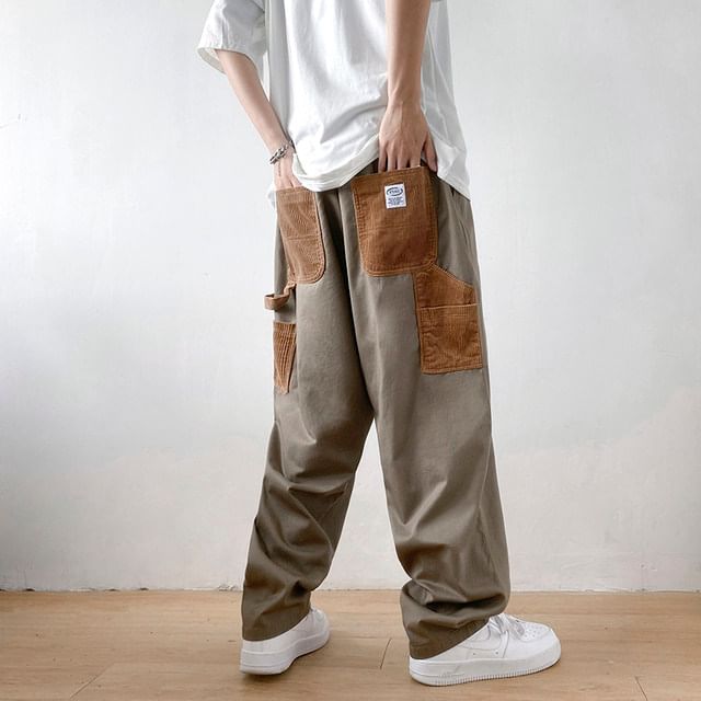 Oakjam-Patchwork Straight-Cut Loose Pants