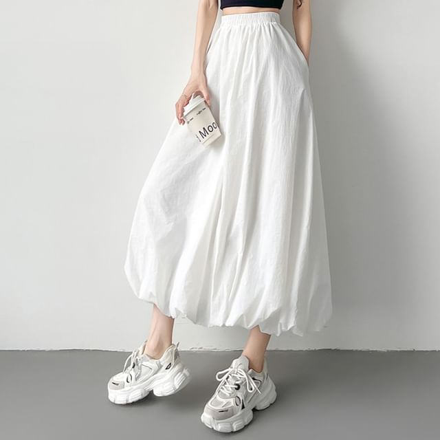 JVL-High Waist Plain Midi A-Line Skirt