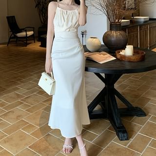 Yilda-Spaghetti Strap Plain Maxi Mermaid Dress