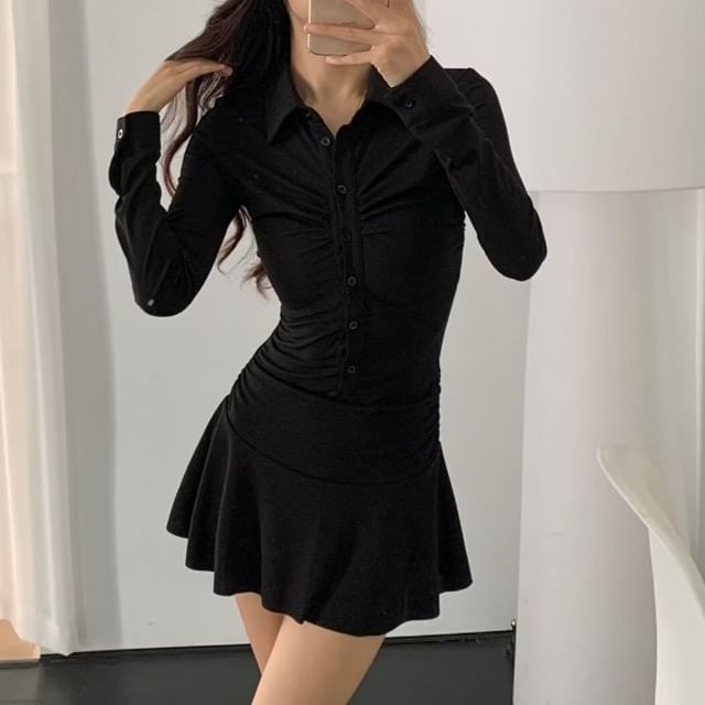 knee length dresses for ladies RUCHED SLEEVE BUTTON FRONT DRESS – Ellen Tracy