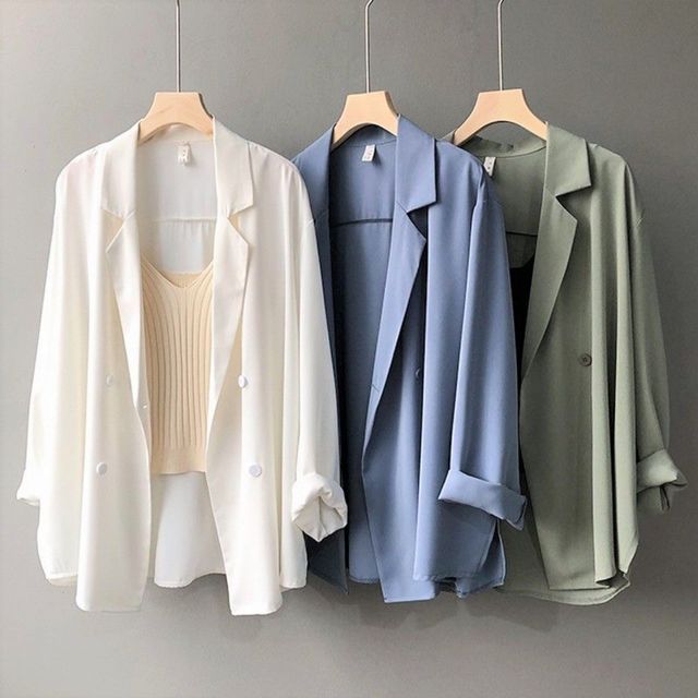 Inchioh-Plain Double-Breasted Blazer