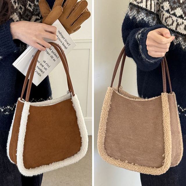Basaran-Faux Shearling Trim Shoulder Bag