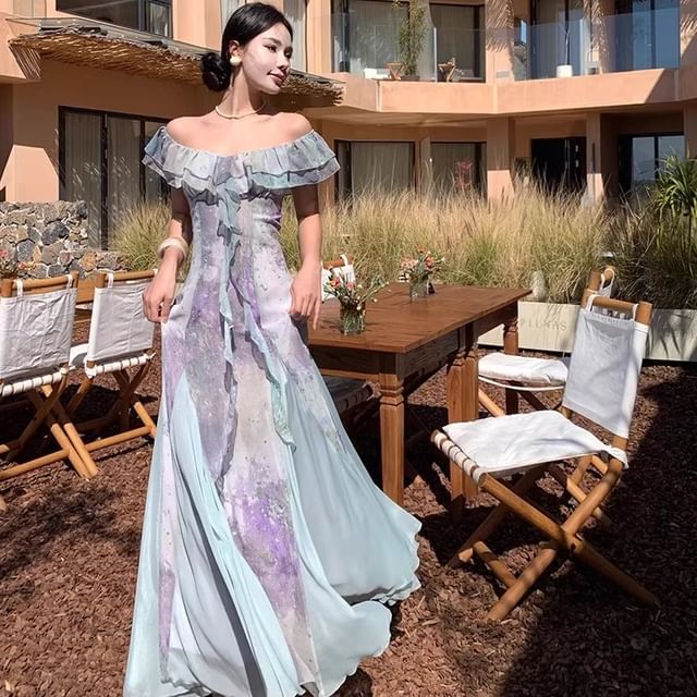 green emerald velvet dress Charelin Linen Off Shoulder Dress main image 0