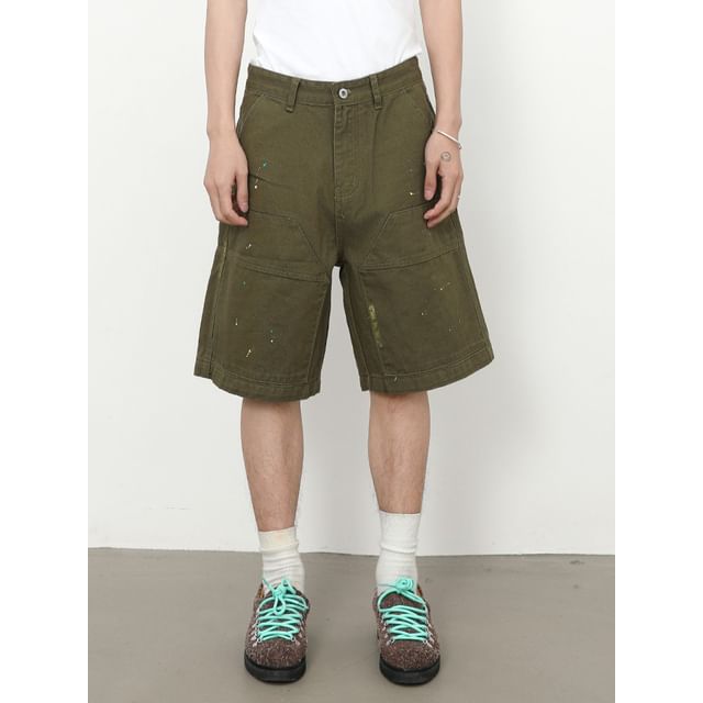 pinkdropper-Mid Rise Plain Loose Shorts
