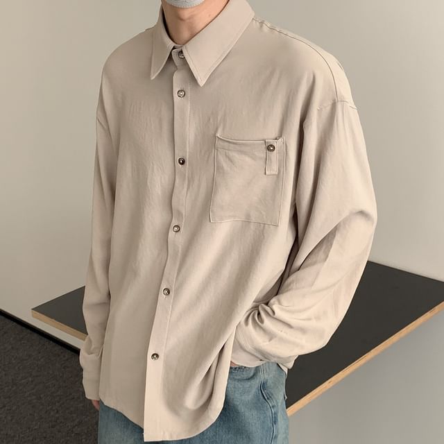 DAZO Studios-Long Sleeve Collared Plain Shirt