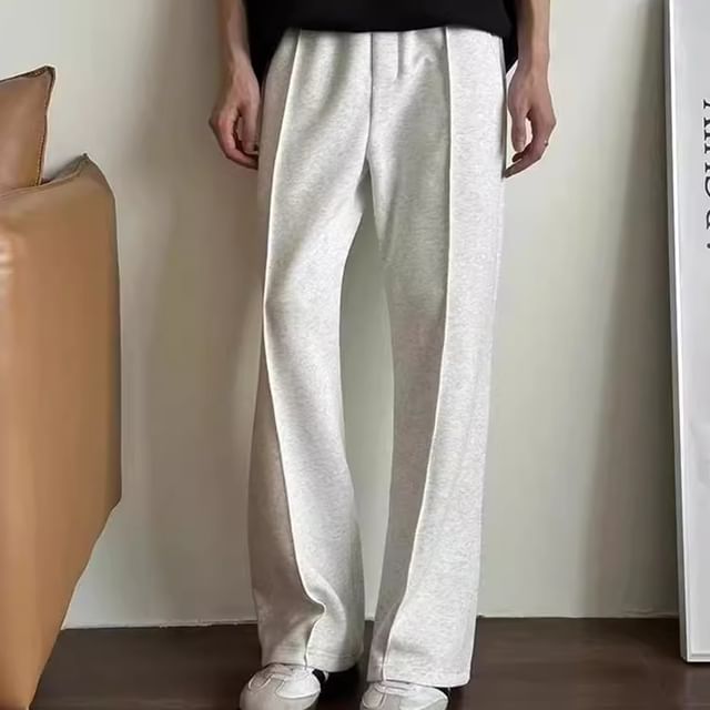 DragonRoad-Mid Rise Plain Straight Leg Sweatpants
