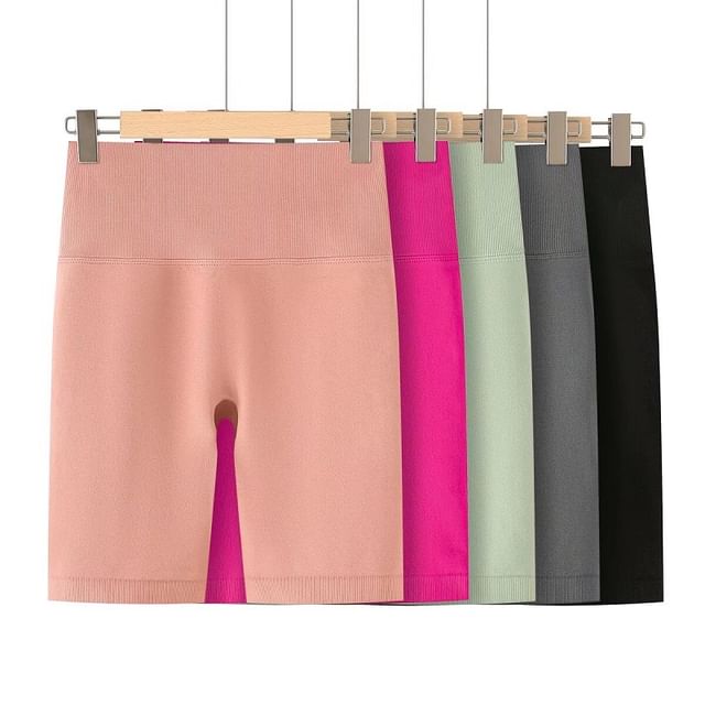 Hollahop-High Waist Plain Yoga Shorts