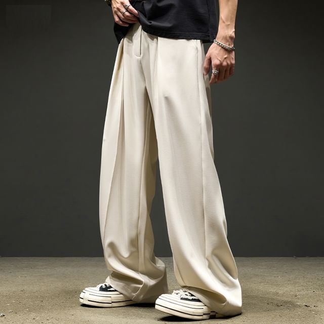 Redsinc-Mid Rise Plain Wide Leg Pants