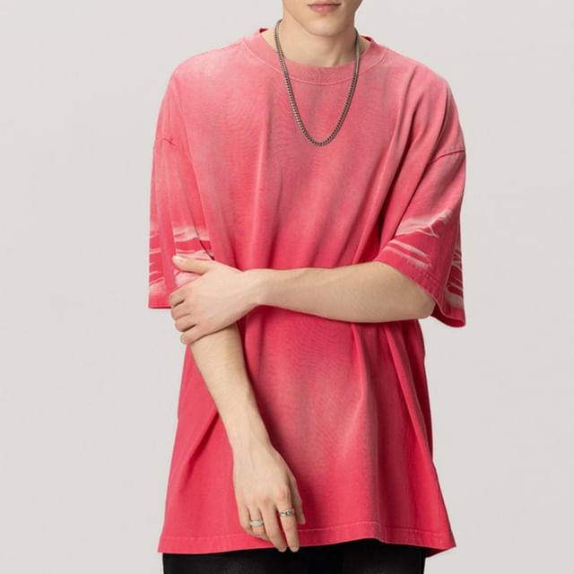 Lefitt-Short-Sleeve Round Neck Gradient T-Shirt
