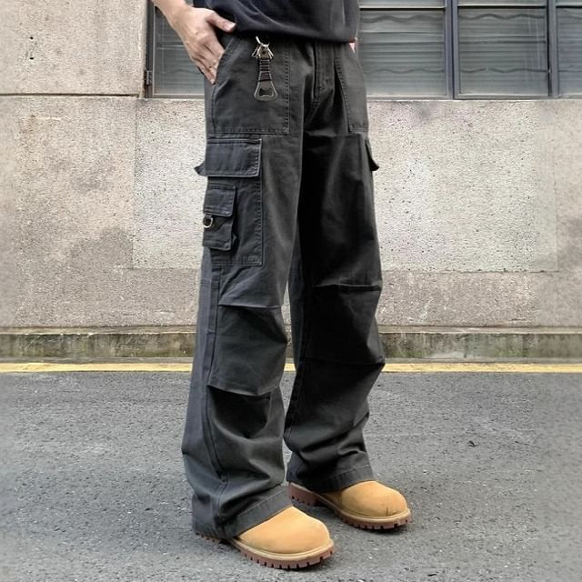 GRAYCIOUS-High Waist Plain Wide Leg Cargo Pants