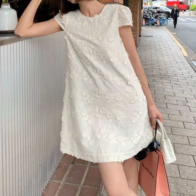 Hazie - Short-Sleeve Crew Neck Floral Embroidered Bow Accent Mini Shift Dress | YesStyle Hazie - Short-Sleeve Crew Neck Floral Embroidered Bow Accent Mini Shift Dress | YesStyle