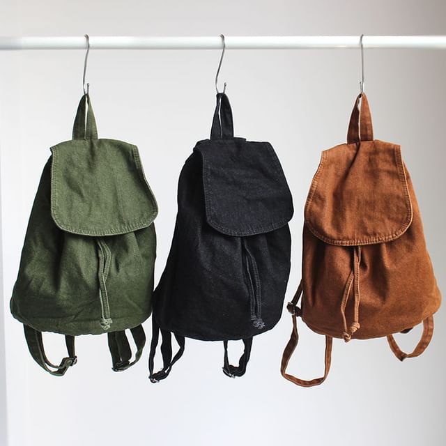 it happens - Plain Drawstring Canvas Flap Backpack | YesStyle