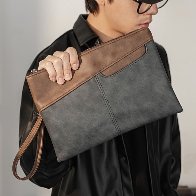 BagBuzz-Two Tone Faux Leather Clutch