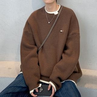 Lingaris-Crew Neck Mock Two-Piece Contrast Trim Sweater