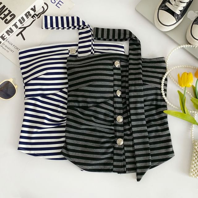 Iasia-Strapless Striped Crop Top