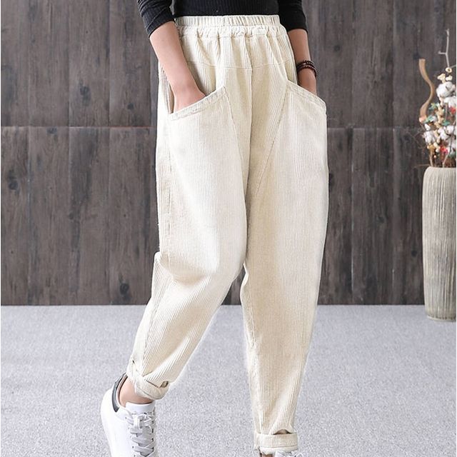 Everose-Plain Corduroy Harem Pants