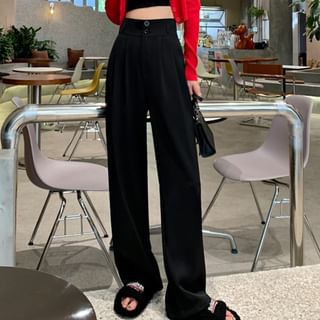 Dragan Pulse-High Waist Plain Wide Leg Pants