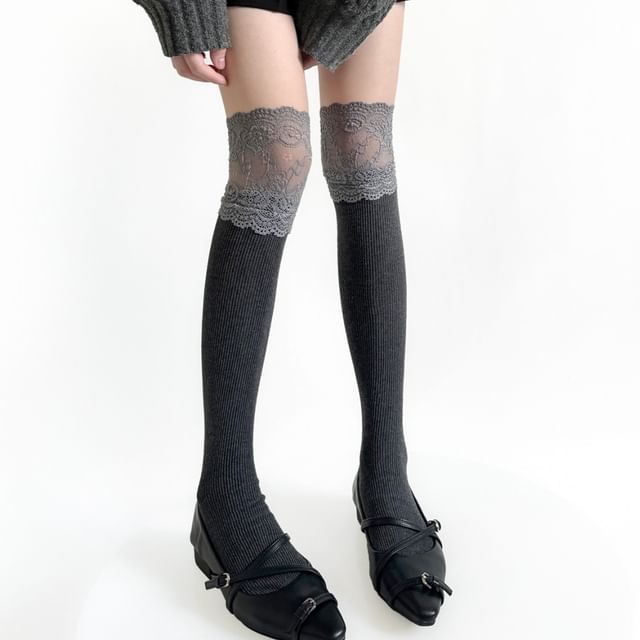 Gentiana-Lace Panel Over-The-Knee Socks