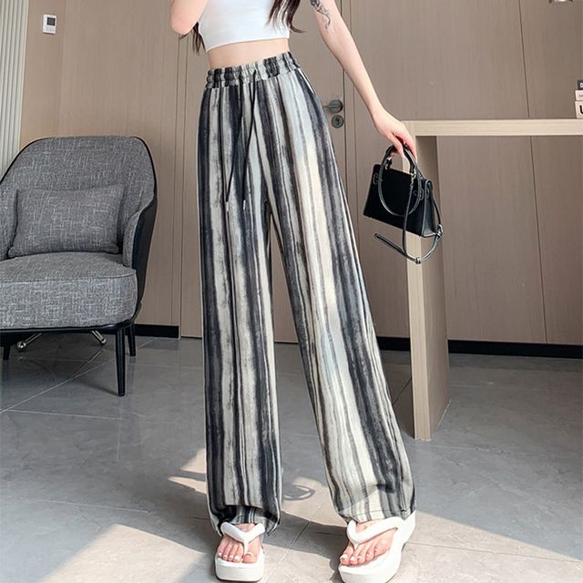 Everose-High Waist Striped Wide Leg Pants
