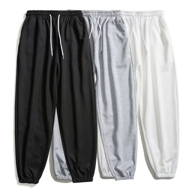 Yelmenor-Drawstring Waist Plain Harem Sweatpants
