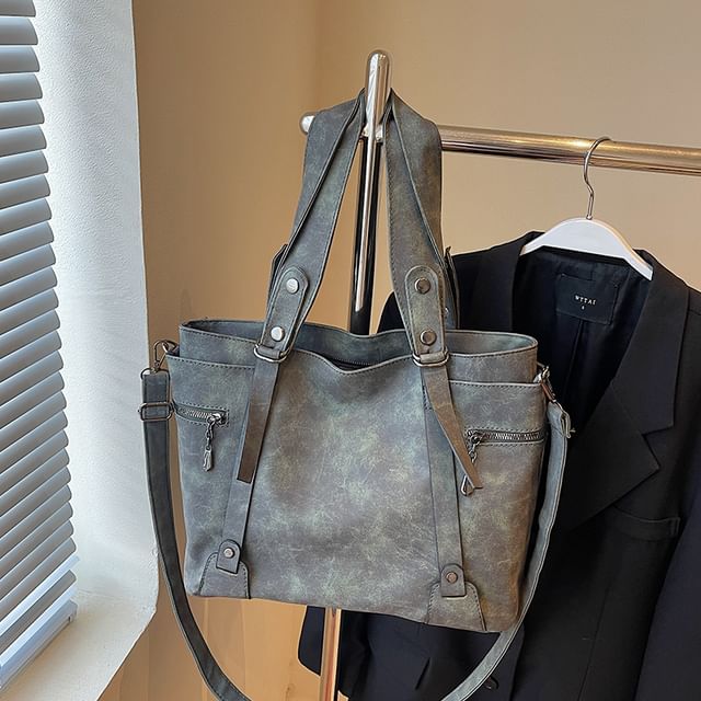 Skyglow-Washed Multi-Pocket Tote Bag