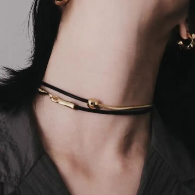 Sharkkira-Faux Leather Layered Choker