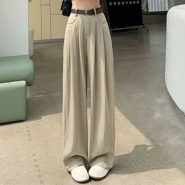 Dovitade-High Rise Plain Wide Leg Pants