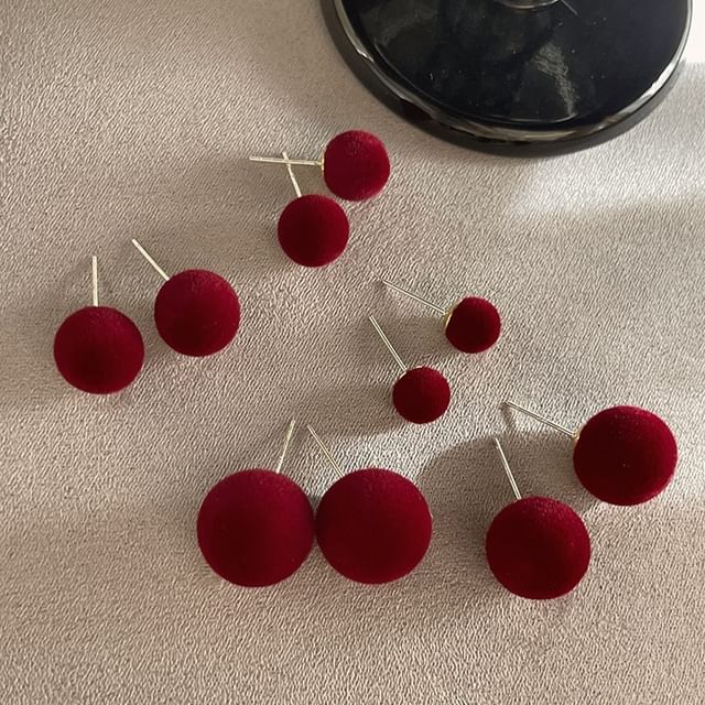 Rodiv-Plain Velvet Ball Stud Earring