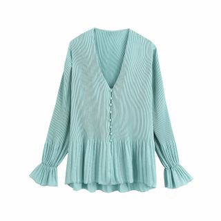 Amoura - Long-Sleeve Pleated Blouse 