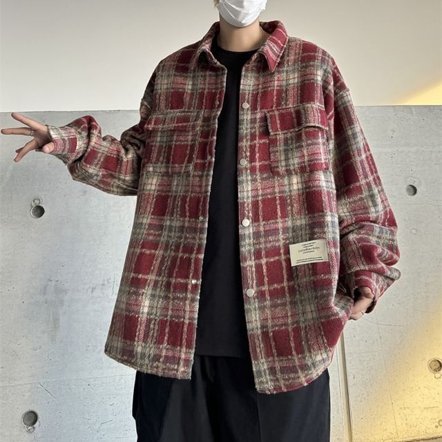 Plummie-Long Sleeve Collared Plaid Shirt